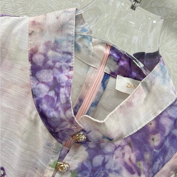 Zimmermann Purple Floral Long Sleeve Dress - Picture 2 of 7